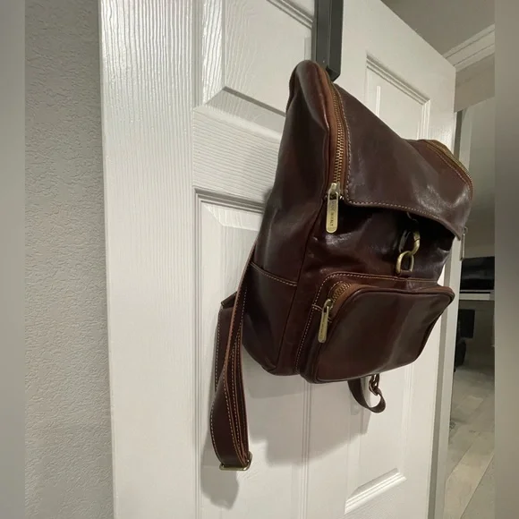 Leather Backpack Made in Italy Brass Gold Tone Hardware